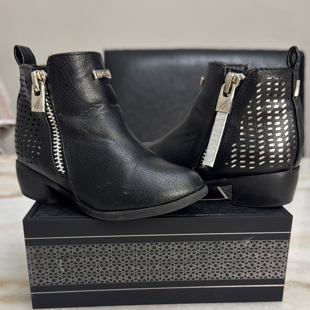 Black Ankle Boots with Silver Accents